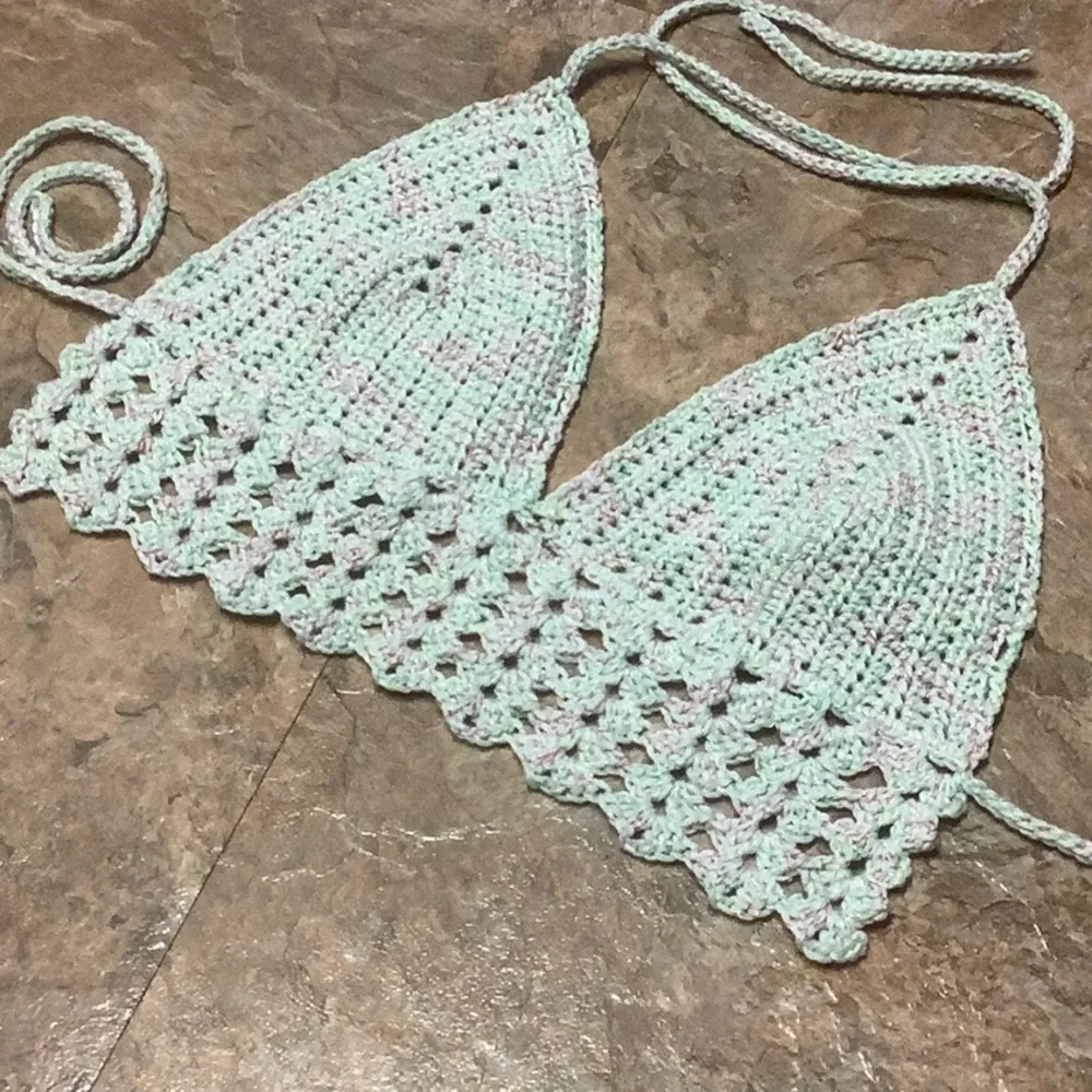 Mint green boho crocheted festival top - Picture 3 of 7